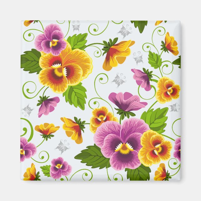 Yellow and pink floral pattern magnet (Front)