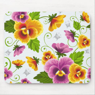 Yellow and pink floral pattern mouse mat