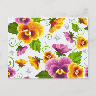 Yellow and pink floral pattern postcard