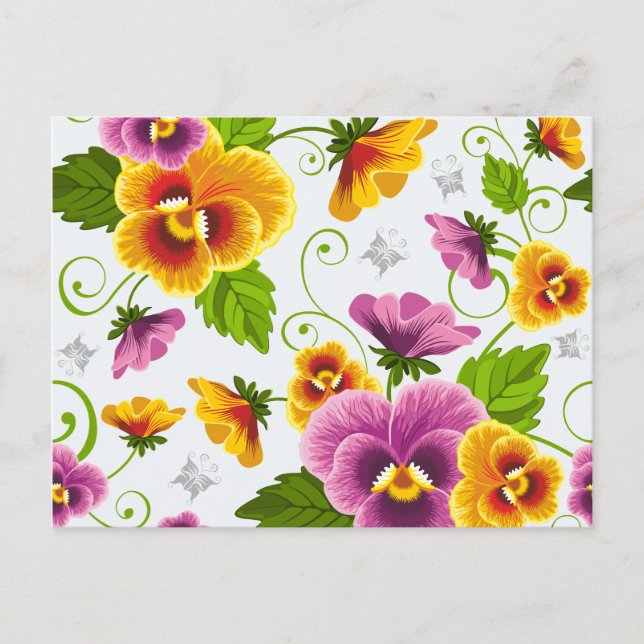Yellow and pink floral pattern postcard (Front)