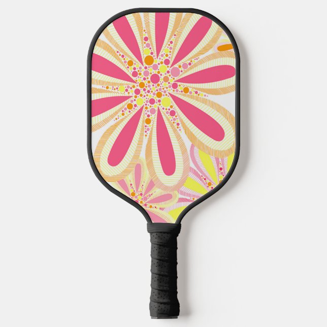 Yellow and Pink Floral Pickleball Paddle (Front)