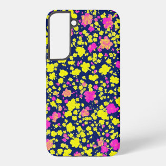 Yellow and pink flower patterns on dark blue backg samsung galaxy case
