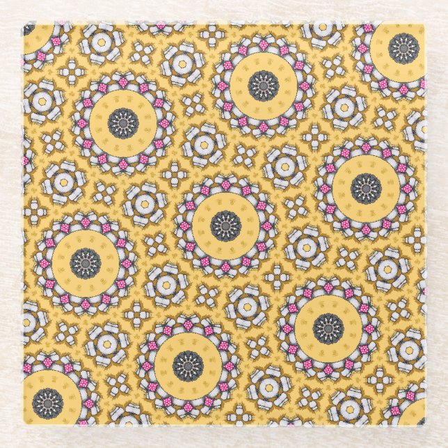 Yellow and Pink Glass Coaster (Front)