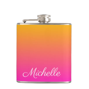 Yellow and pink gradient ombre hip flask
