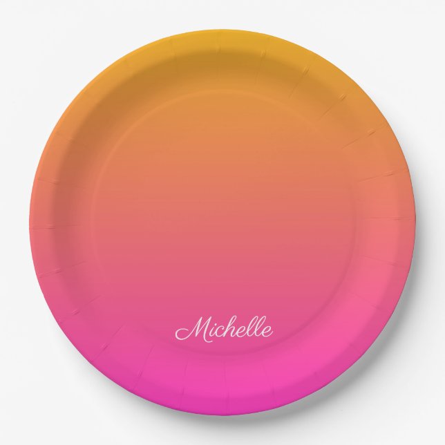 Yellow and pink gradient ombre paper plate (Front)