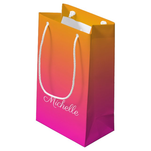 Yellow and pink gradient ombre small gift bag (Back Angled)