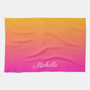 Yellow and pink gradient ombre tea towel