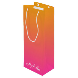 Yellow and pink gradient ombre wine gift bag