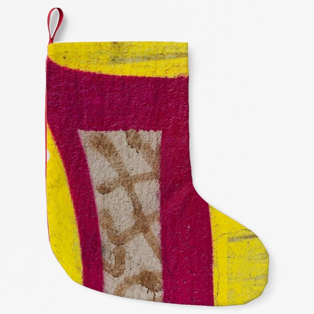 Yellow and pink painted wall small christmas stocking (Front)