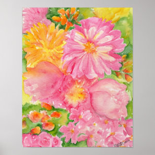 Yellow and Pink Peonies Bouquet Poster