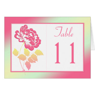 Yellow and Pink Peony on White Table Number Card