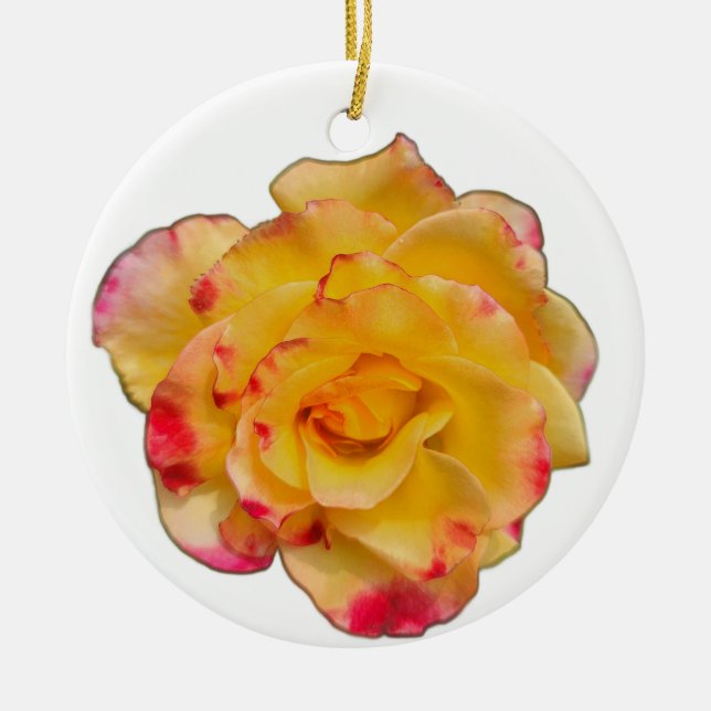 Yellow and Pink Rose Ceramic Tree Decoration (Front)