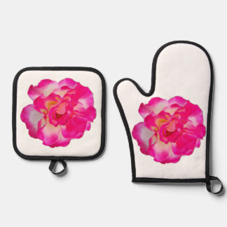Yellow and Pink Rose Oven Mitt & Pot Holder Set