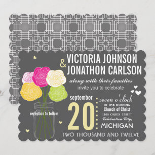 Yellow and Pink Rose Typography Modern Wedding Invitation