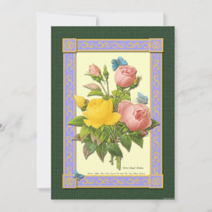 Yellow and Pink Roses Botanical Art Invitations