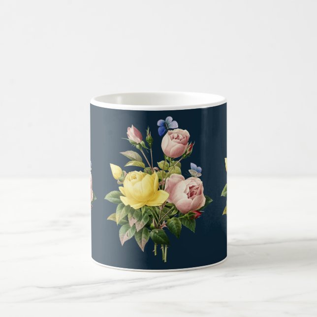 Yellow and Pink Roses Floral Botanical Garden Coffee Mug (Center)