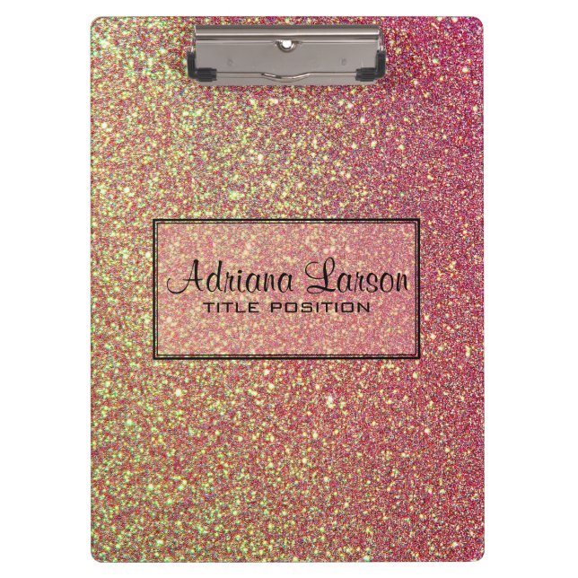 Yellow And Pink Sparkling Glitter Clipboard (Front)