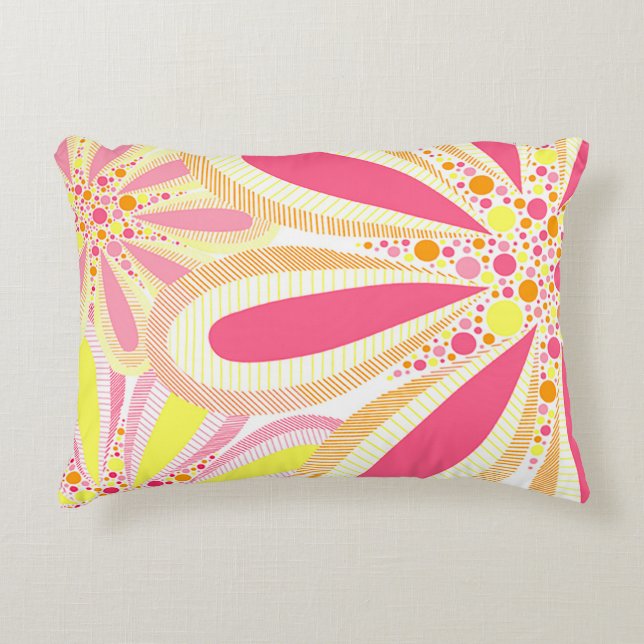 Yellow and Pink Spring Flowers Decorative Cushion (Front)