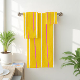 Yellow and Pink Stripes Pattern Elegant, Stylish Bath Towel Set