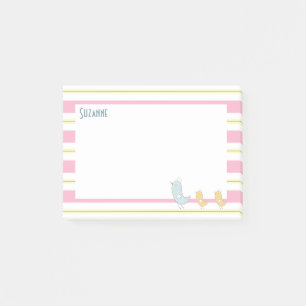 Yellow And Pink Stripes With Birds Post-it Notes