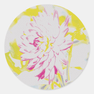 Yellow and Pink Summer Dahlia Flower Painting Classic Round Sticker
