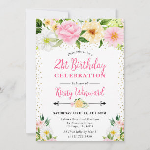 Yellow and Pink Summer Flowers Photo 21st birthday Invitation