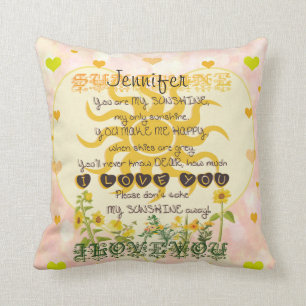 Yellow and Pink Sunshine with Hearts Cushion