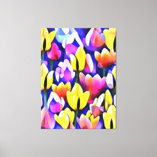 Yellow And Pink Tulips Colourful Spring Art Canvas Print