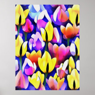 Yellow And Pink Tulips Colourful Spring Art Poster