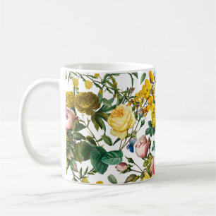 Yellow and pink vintage rose garden pattern coffee mug