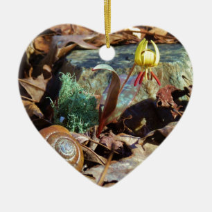 Yellow and Plum Trout Lily and Snail Shell Ceramic Tree Decoration