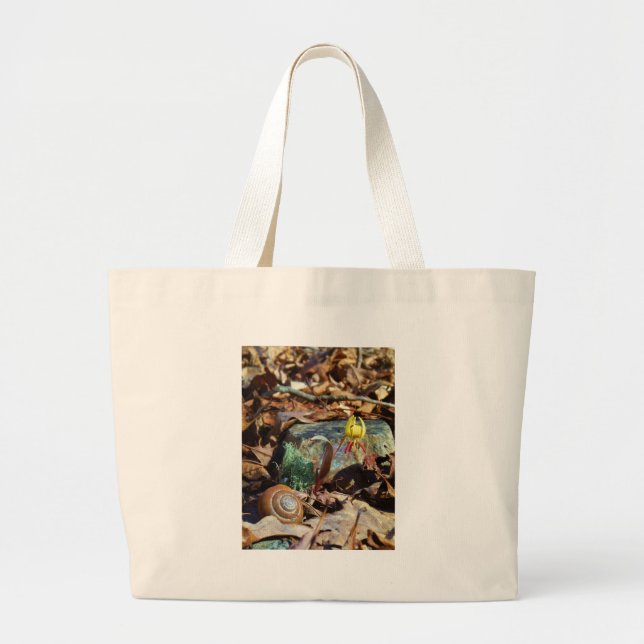 Yellow and Plum Trout Lily and Snail Shell Large Tote Bag (Front)