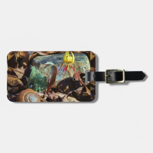 Yellow and Plum Trout Lily and Snail Shell Luggage Tag