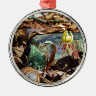 Yellow and Plum Trout Lily and Snail Shell Metal Tree Decoration