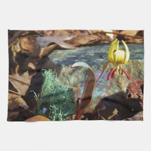 Yellow and Plum Trout Lily and Snail Shell Tea Towel