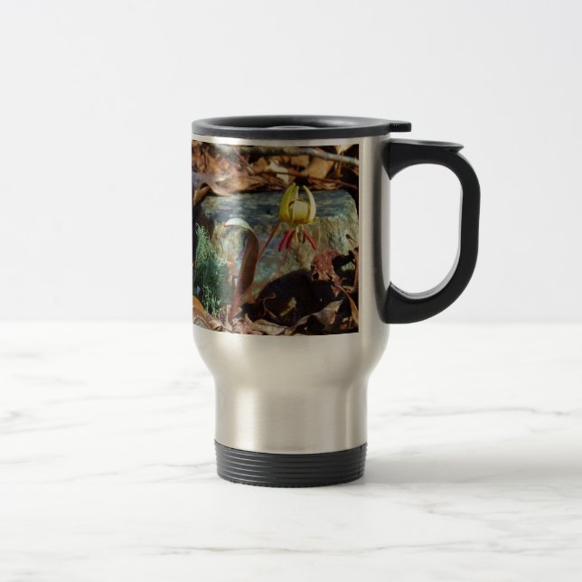 Yellow and Plum Trout Lily and Snail Shell Travel Mug (Right)