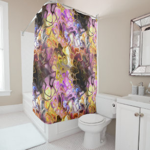 Yellow and purple abstract marble tie-dye shower curtain