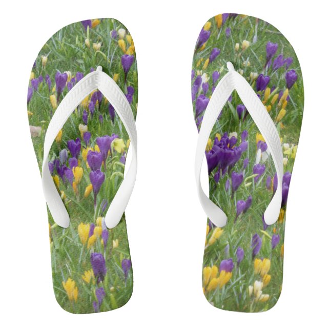 Yellow and Purple Crocuses Adult Flip Flops (Footbed)