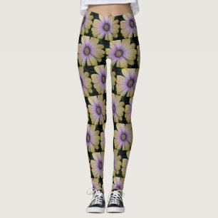 Yellow and Purple Daisy Flower Leggings