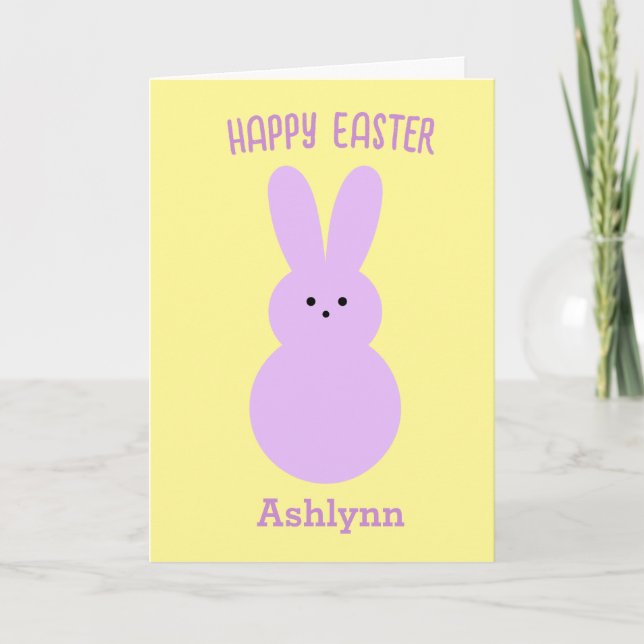 Yellow and Purple Happy Easter Bunny Card (Front)