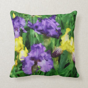 Yellow and Purple Irises Cushion