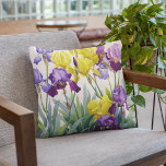 Yellow and Purple Irises Cushion<br><div class="desc">Yellow and Purple Irises (watercolour on paper)  Ryland  Christopher / Private Collection / Bridgeman Images</div>