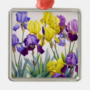 Yellow and Purple Irises Metal Tree Decoration