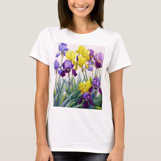 Yellow and Purple Irises T-Shirt (Front)
