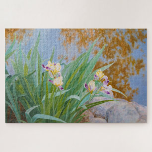 Yellow and Purple Irises with Golden Light Jigsaw Puzzle