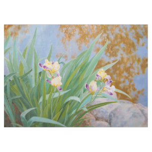 Yellow and Purple Irises with Golden Light Tablecloth