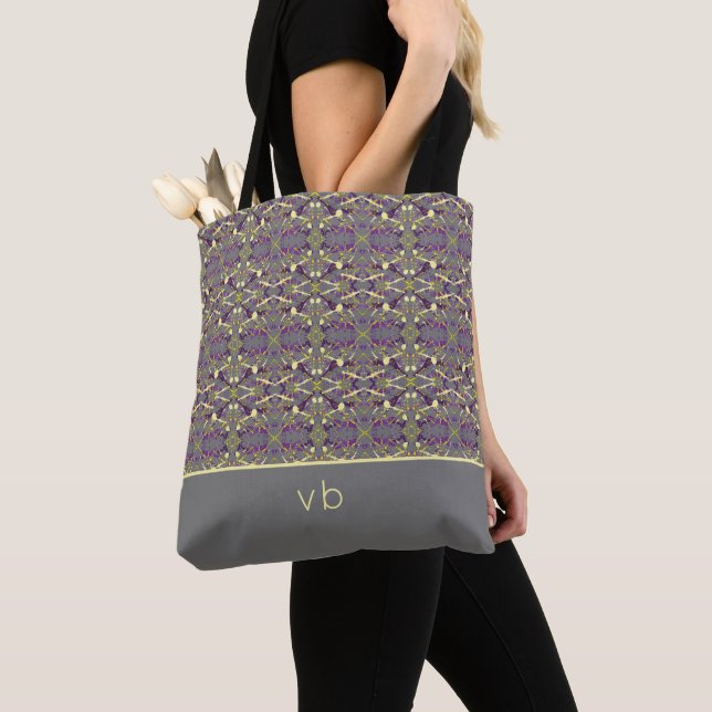 Yellow and Purple Monogrammed Tote Bag (Close Up)
