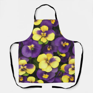 Yellow and Purple Pansies Floral Pattern Apron