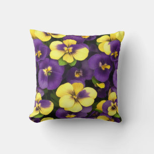 Yellow and Purple Pansies Floral Pattern Cushion