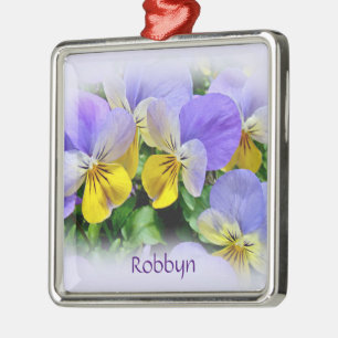 Yellow and Purple Pansies Metal Tree Decoration
